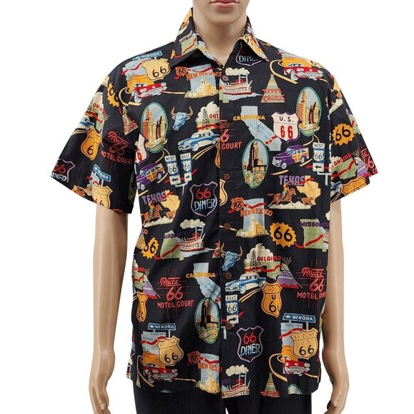 Route 66 Vintage-Themed Button-Up Shirt By High Seas Trading Co Men's Small - Picture 2 of 10